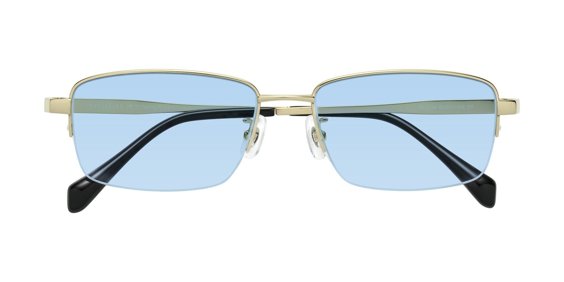 Folded Front of Profile in Gold with Light Blue Tinted Lenses