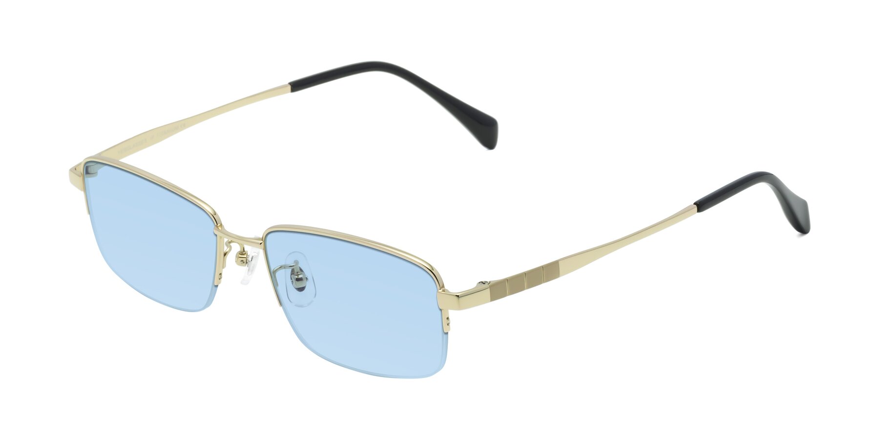 Angle of Profile in Gold with Light Blue Tinted Lenses