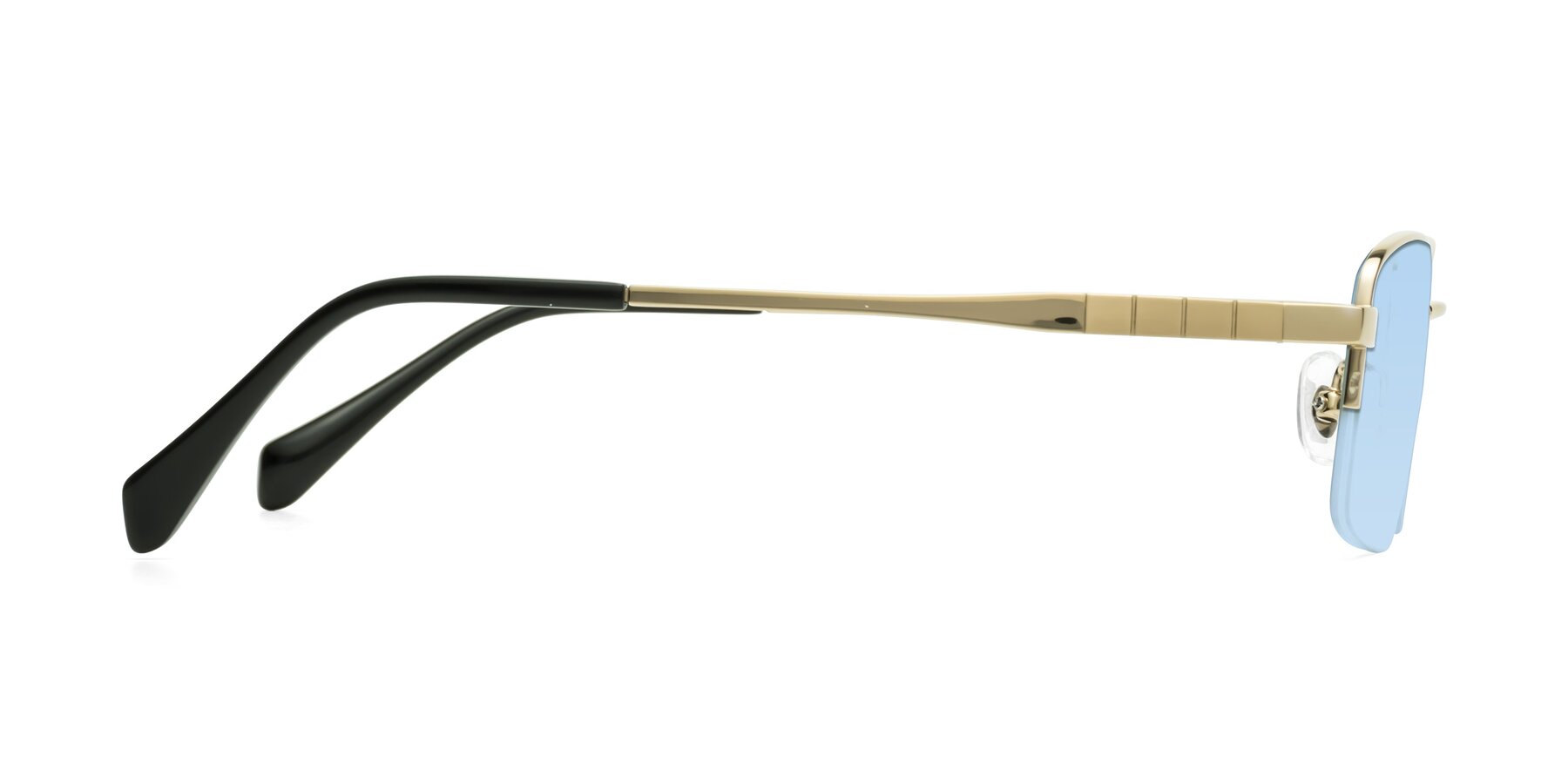 Side of Profile in Gold with Light Blue Tinted Lenses