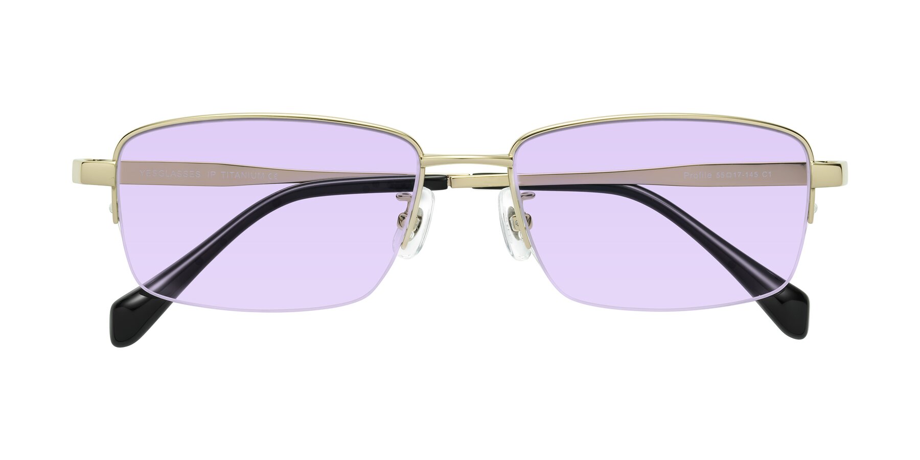 Folded Front of Profile in Gold with Light Purple Tinted Lenses