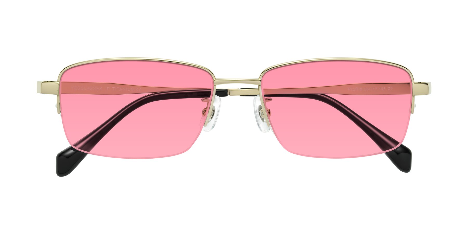 Folded Front of Profile in Gold with Pink Tinted Lenses