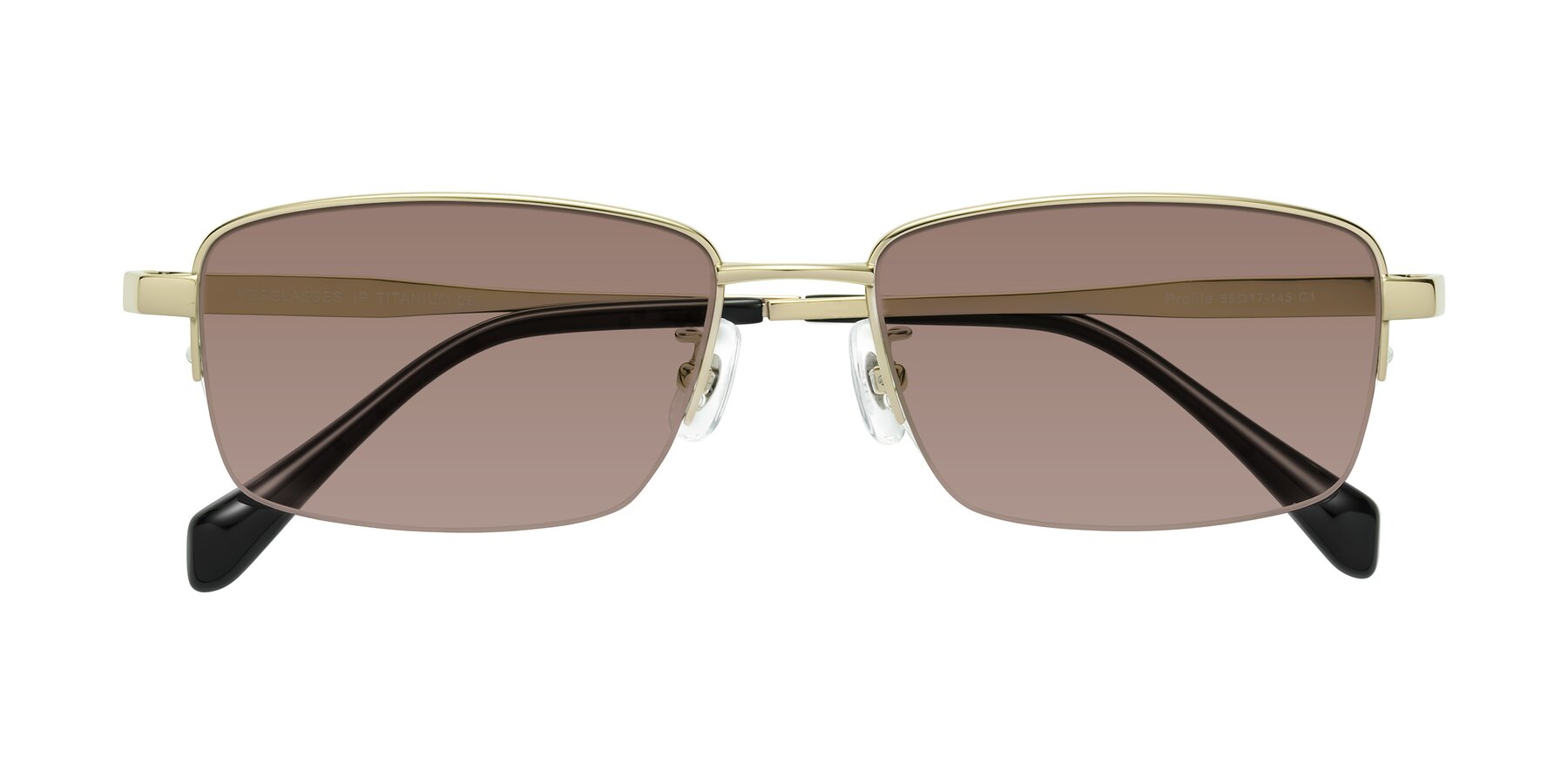 Folded Front of Profile in Gold with Medium Brown Tinted Lenses