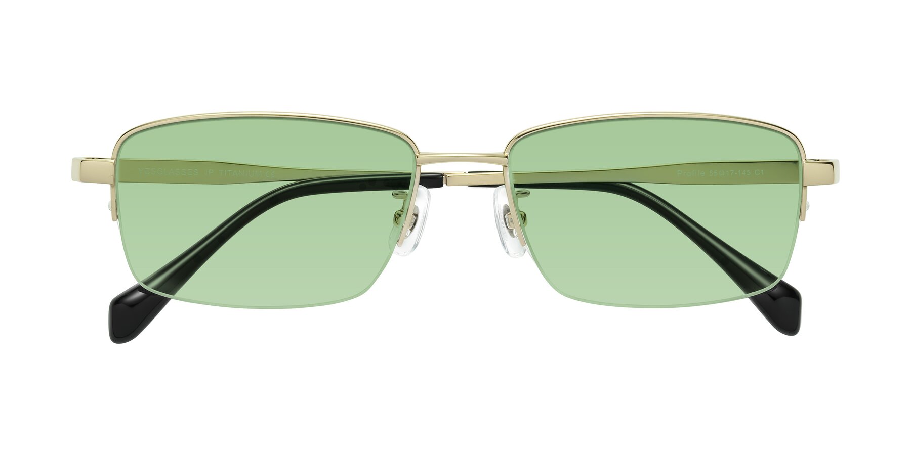 Folded Front of Profile in Gold with Medium Green Tinted Lenses