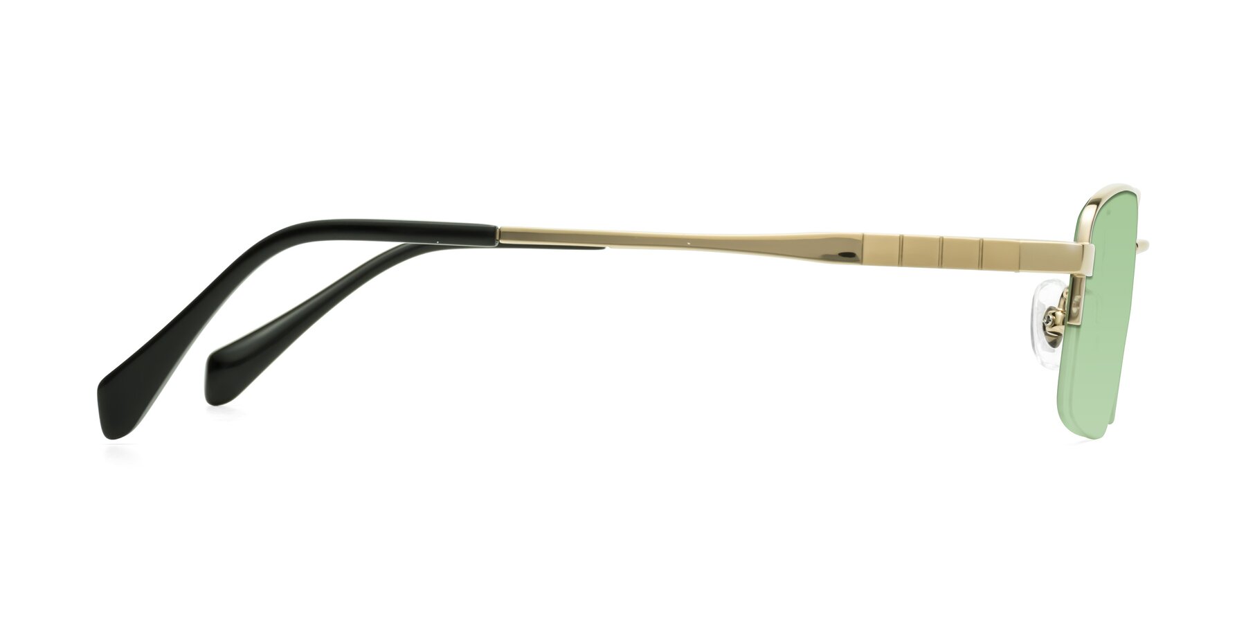 Side of Profile in Gold with Medium Green Tinted Lenses