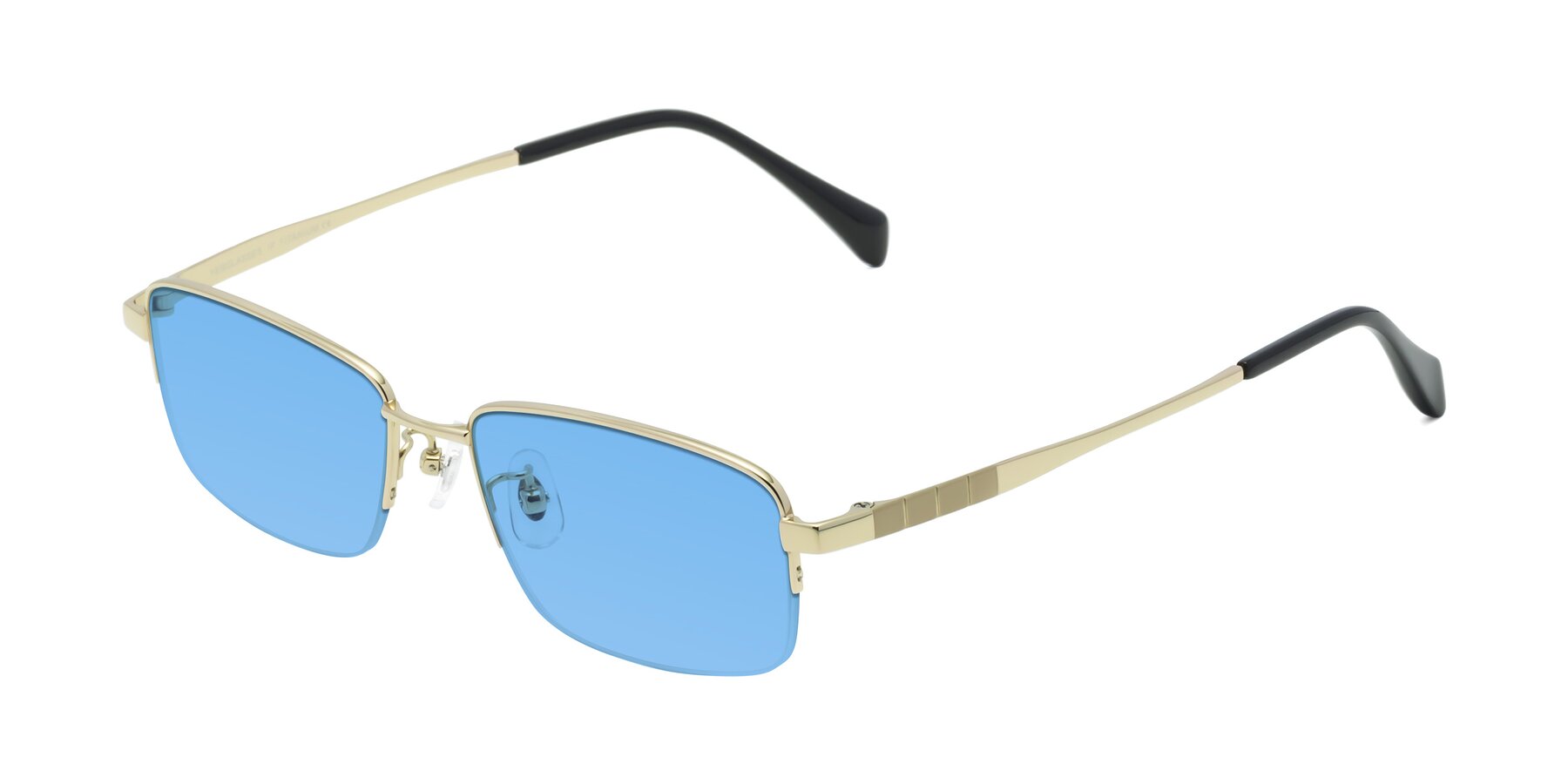 Angle of Profile in Gold with Medium Blue Tinted Lenses