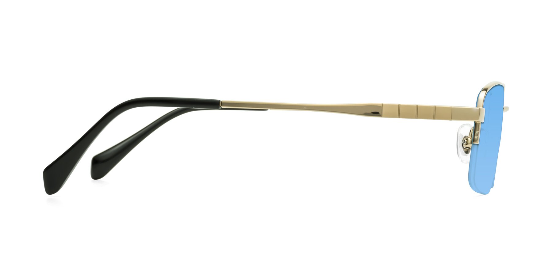 Side of Profile in Gold with Medium Blue Tinted Lenses