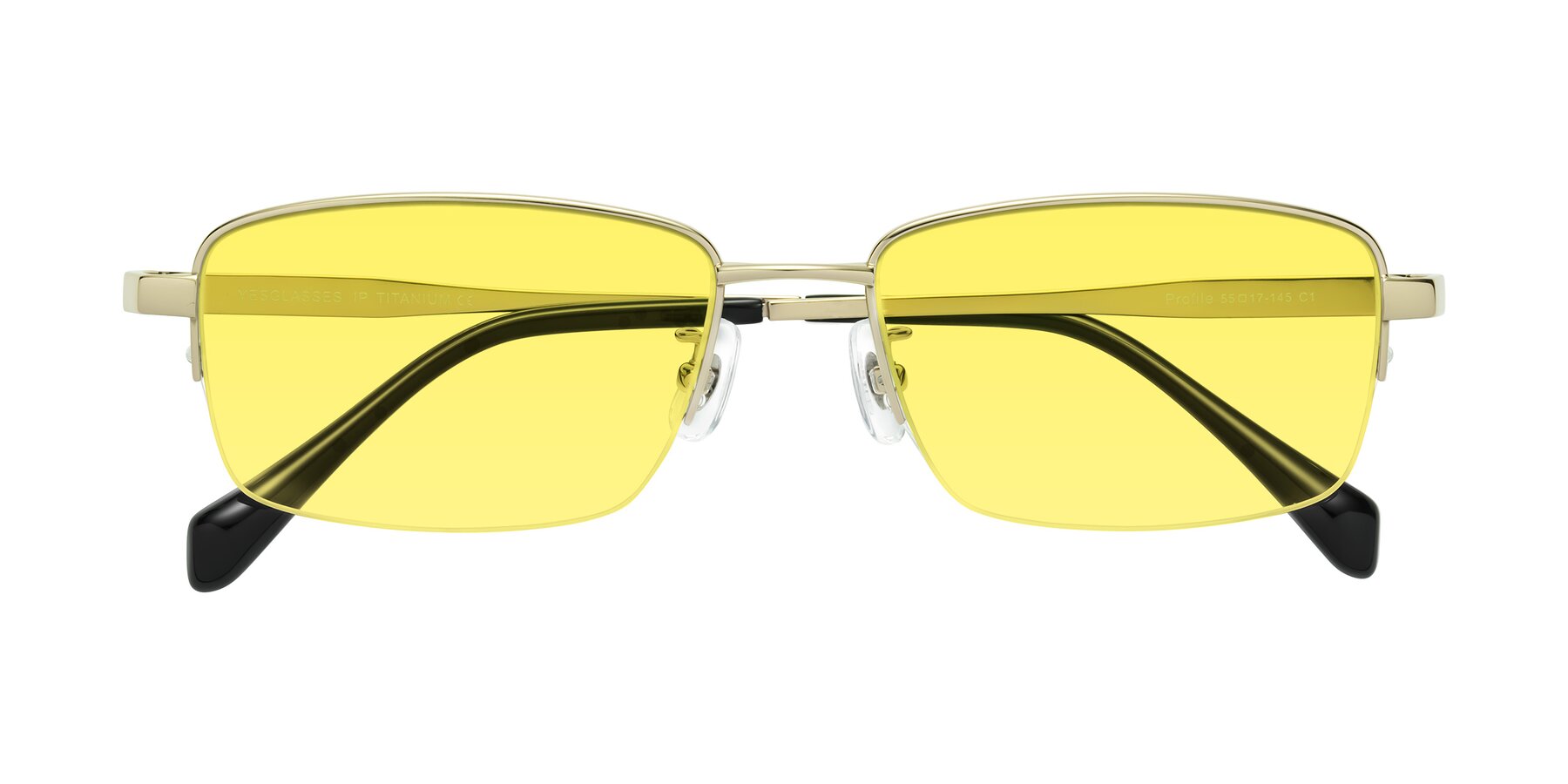 Folded Front of Profile in Gold with Medium Yellow Tinted Lenses