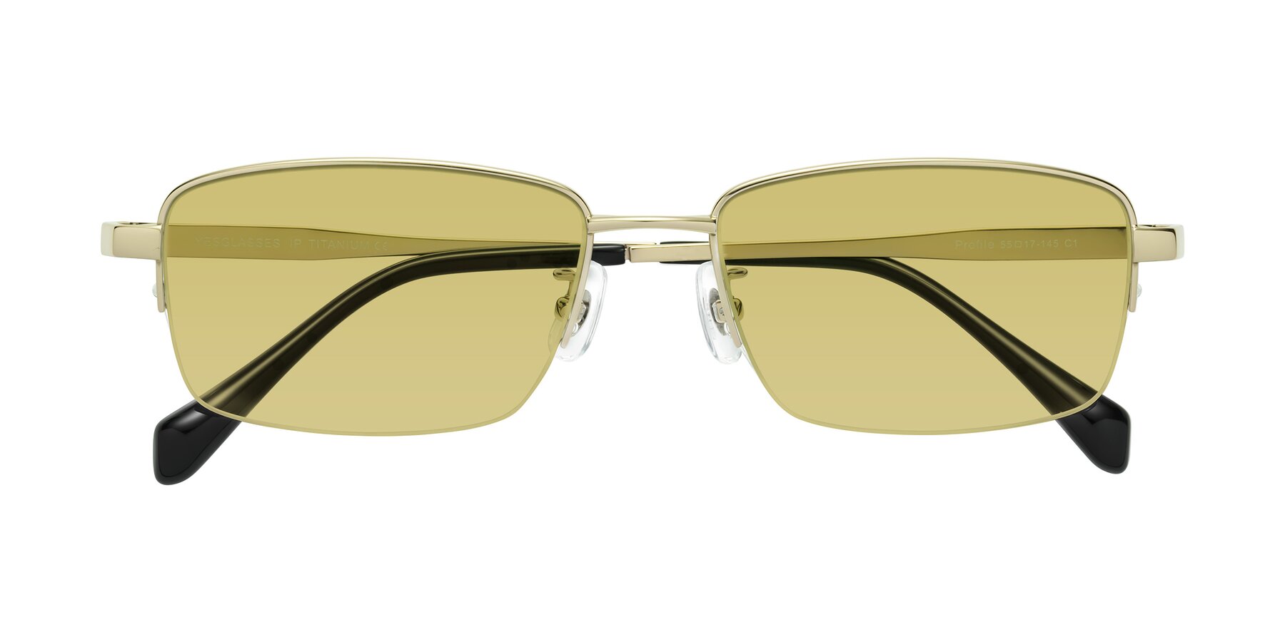 Folded Front of Profile in Gold with Medium Champagne Tinted Lenses