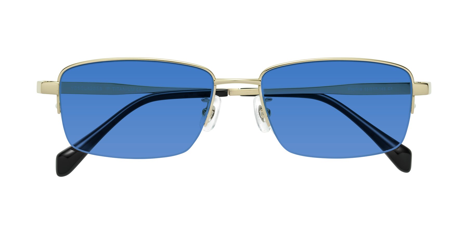 Folded Front of Profile in Gold with Blue Tinted Lenses