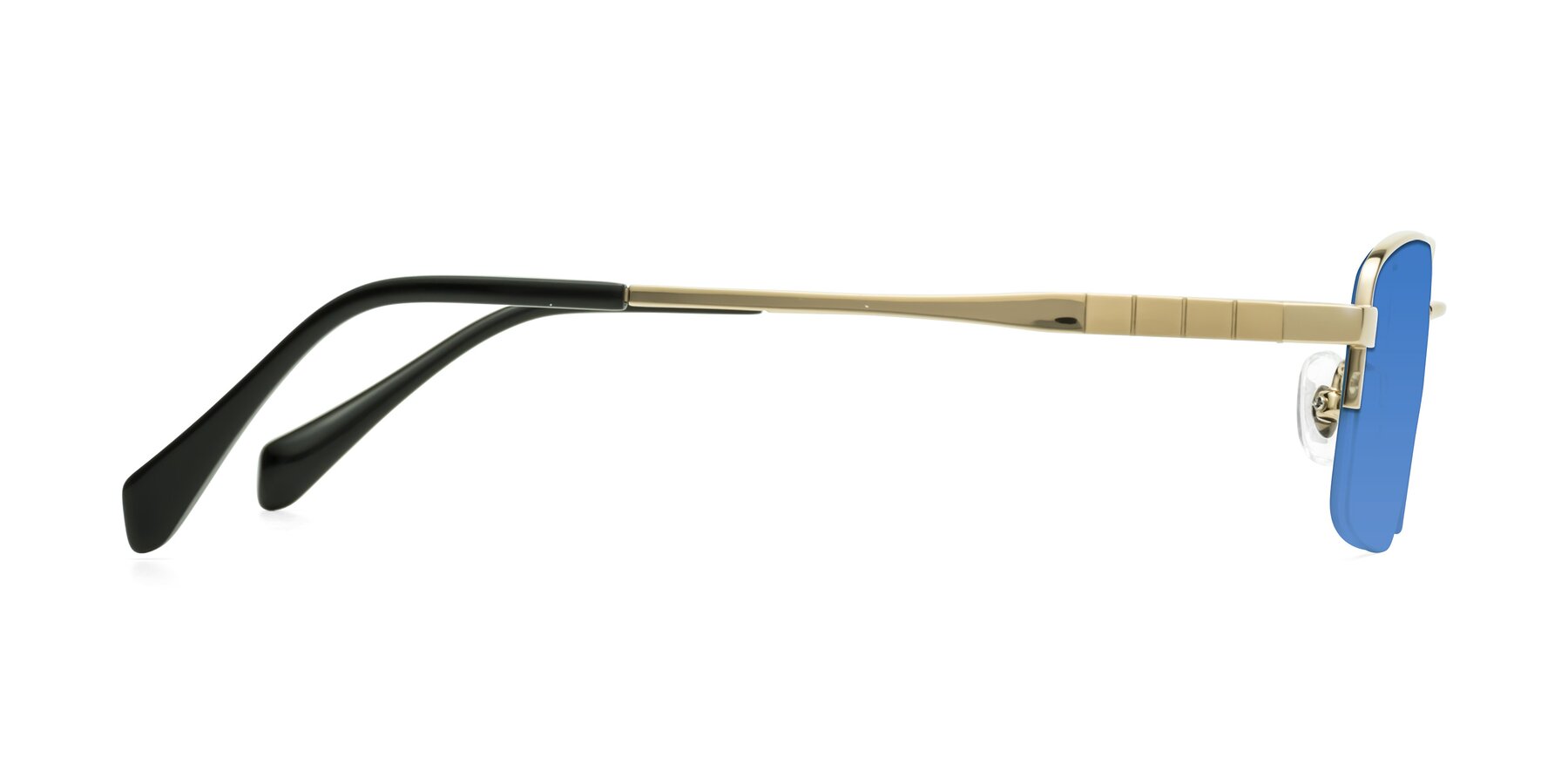 Side of Profile in Gold with Blue Tinted Lenses