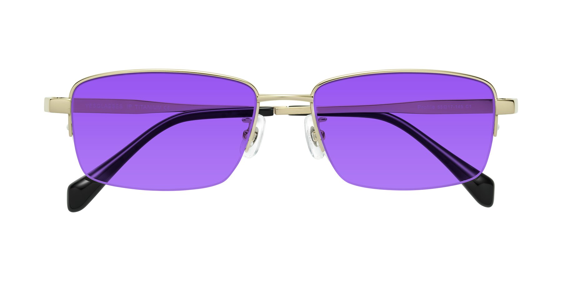 Folded Front of Profile in Gold with Purple Tinted Lenses