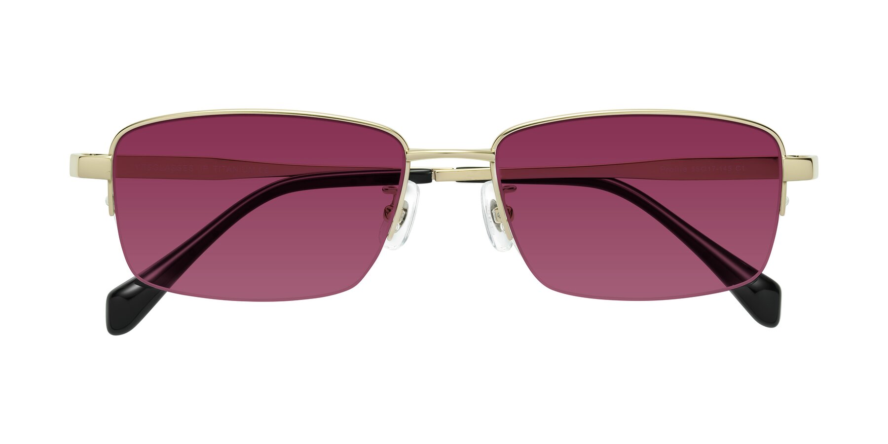 Folded Front of Profile in Gold with Wine Tinted Lenses