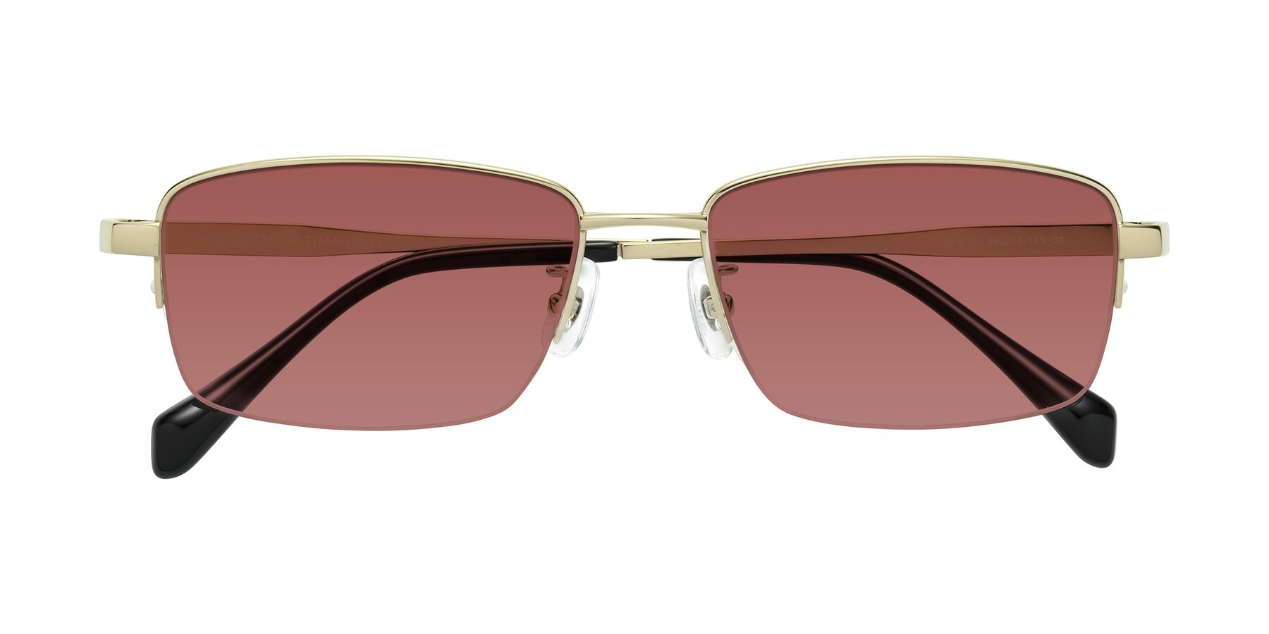 Folded Front of Profile in Gold with Garnet Tinted Lenses