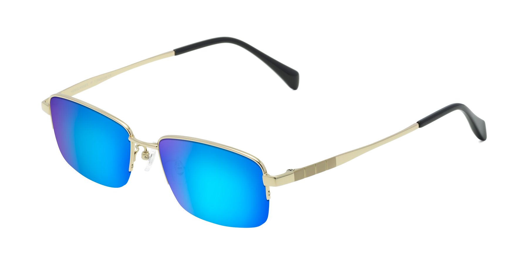 Angle of Profile in Gold with Blue Mirrored Lenses