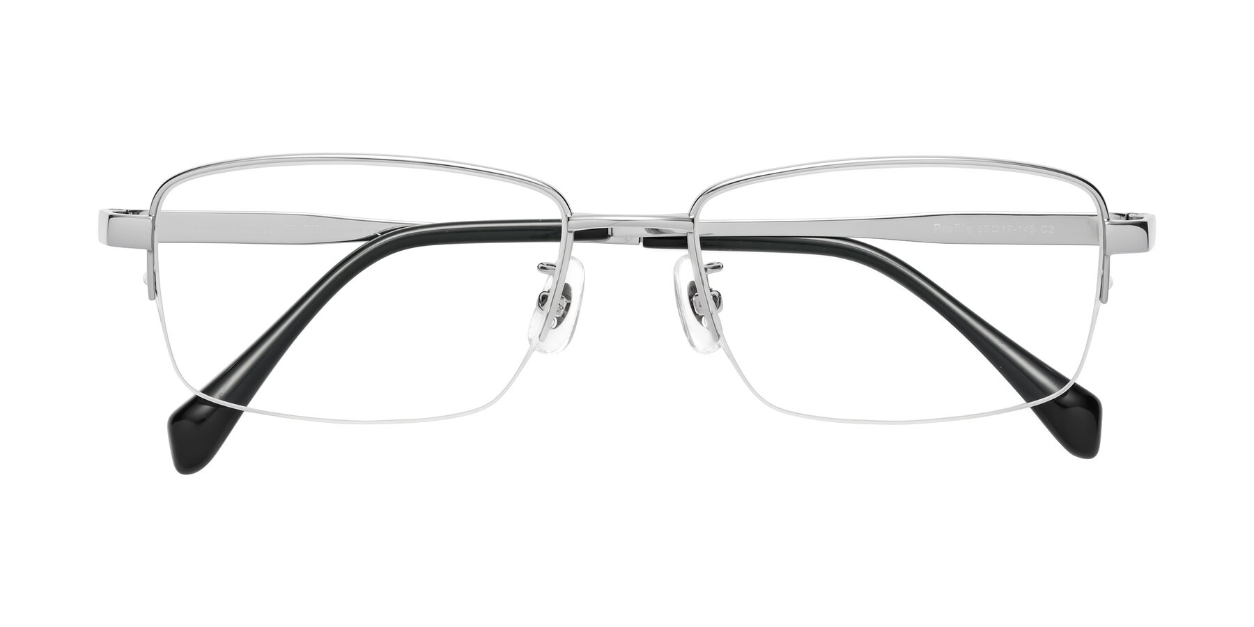 Folded Front of Profile in Silver with Clear Eyeglass Lenses