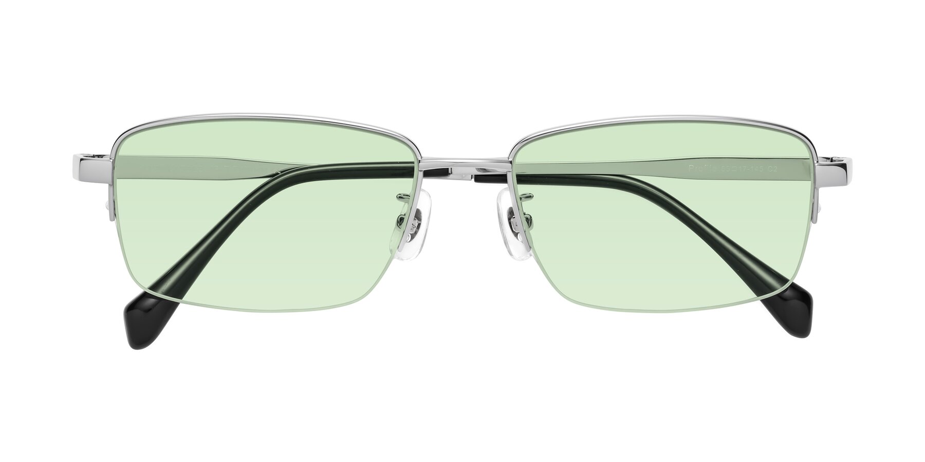 Folded Front of Profile in Silver with Light Green Tinted Lenses