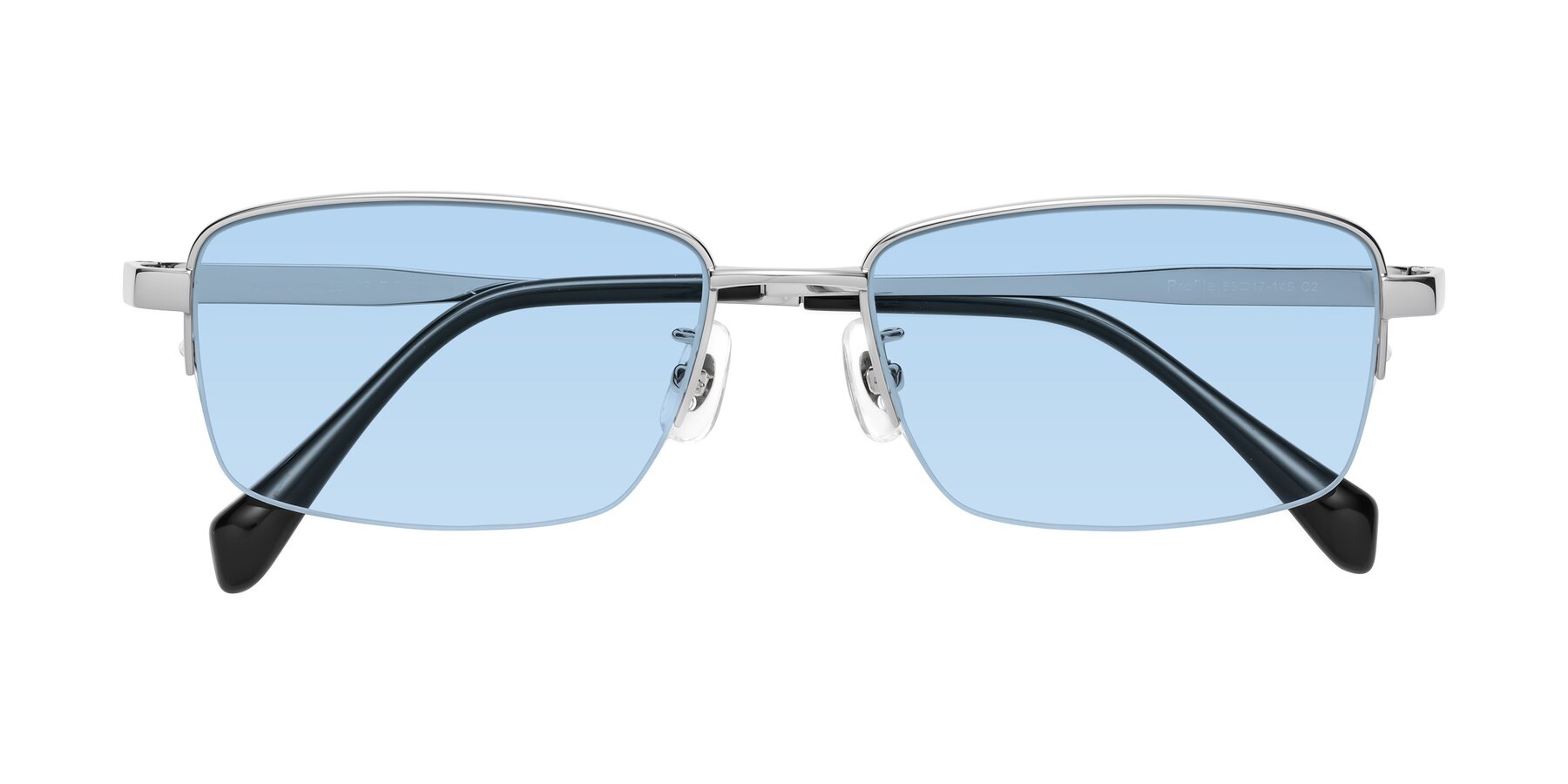 Folded Front of Profile in Silver with Light Blue Tinted Lenses