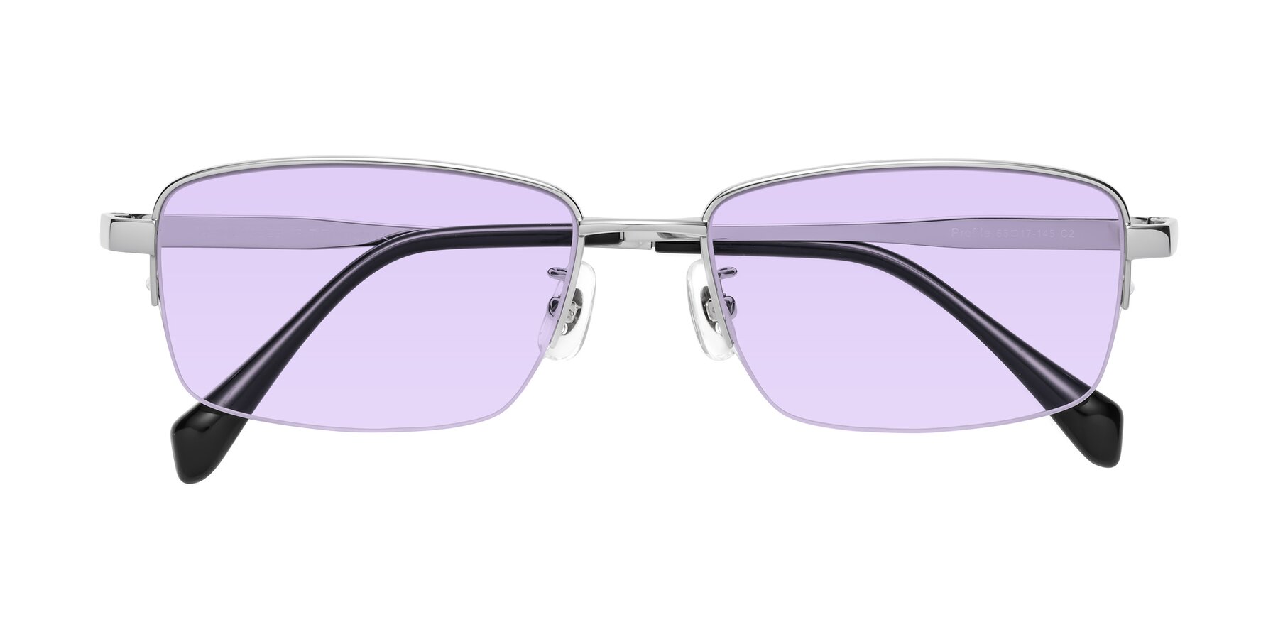 Folded Front of Profile in Silver with Light Purple Tinted Lenses