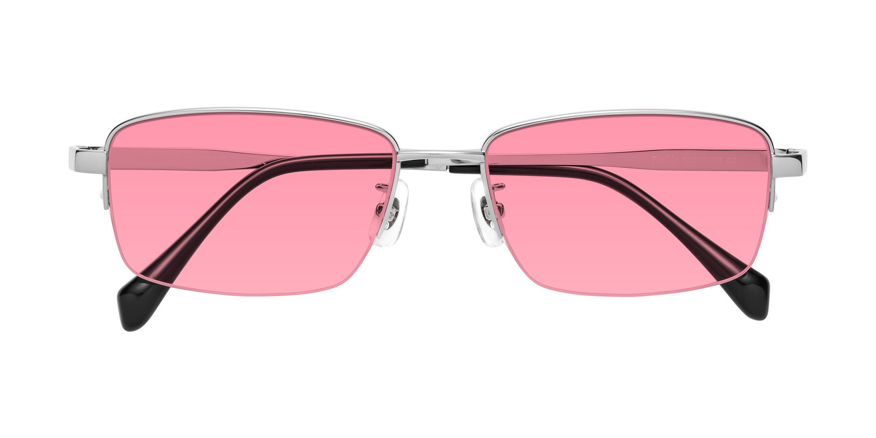 Folded Front of Profile in Silver with Pink Tinted Lenses