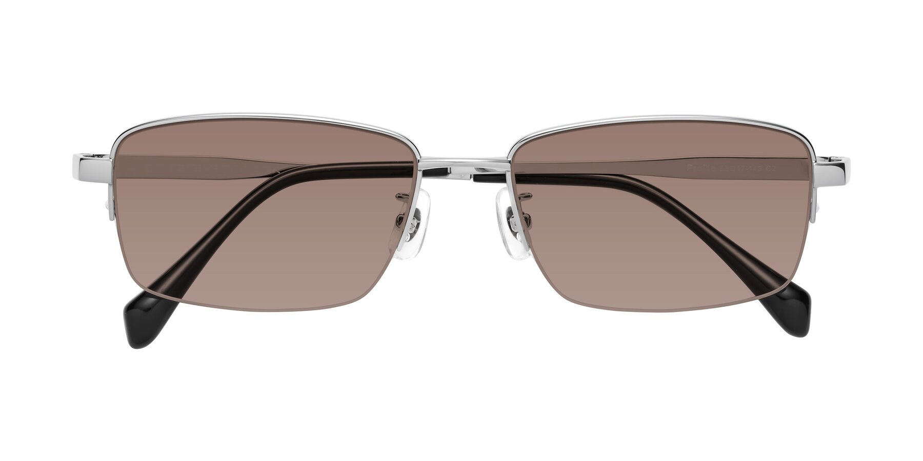 Folded Front of Profile in Silver with Medium Brown Tinted Lenses