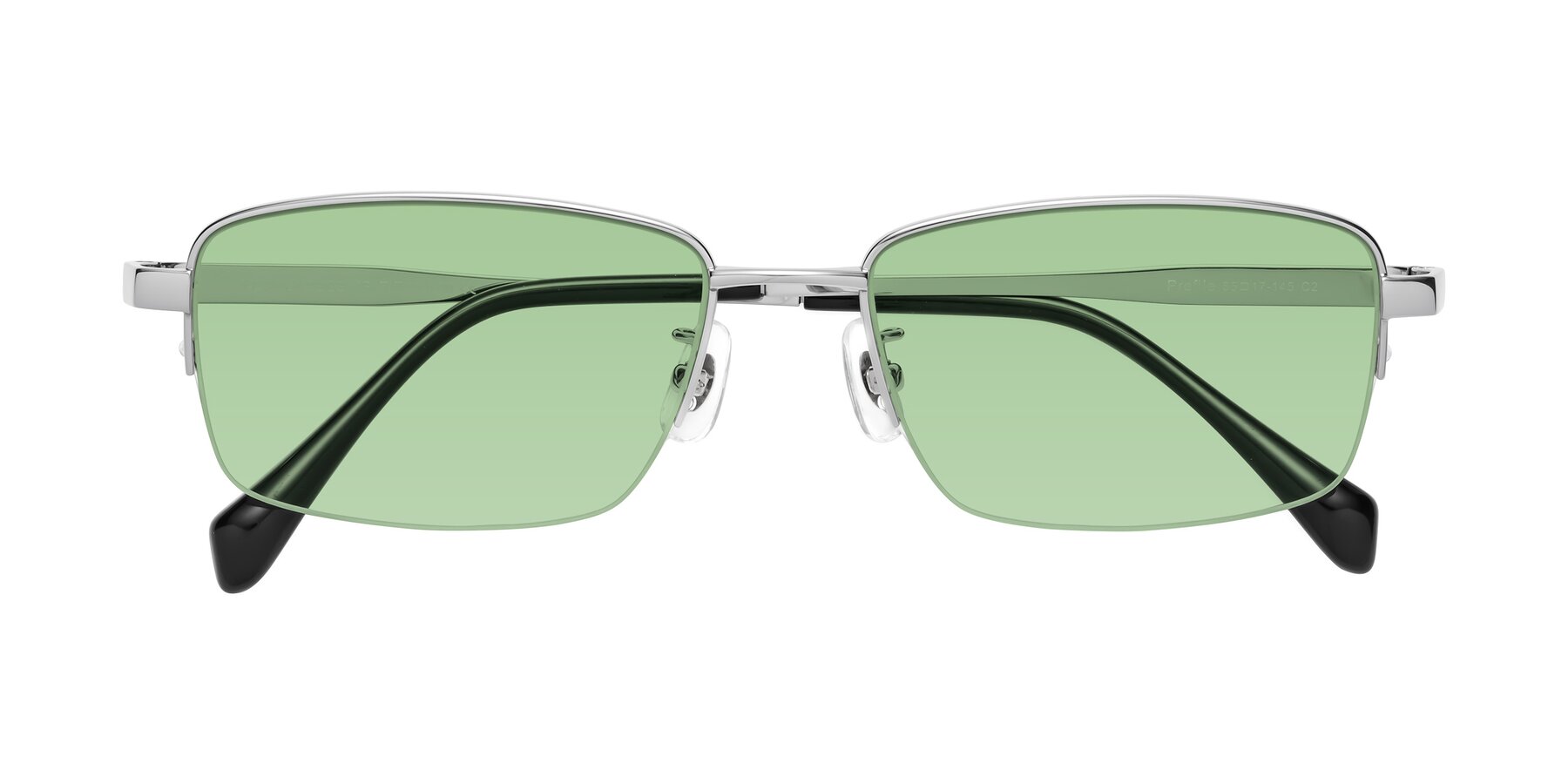 Folded Front of Profile in Silver with Medium Green Tinted Lenses