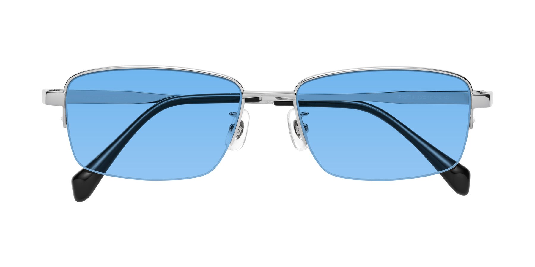 Folded Front of Profile in Silver with Medium Blue Tinted Lenses