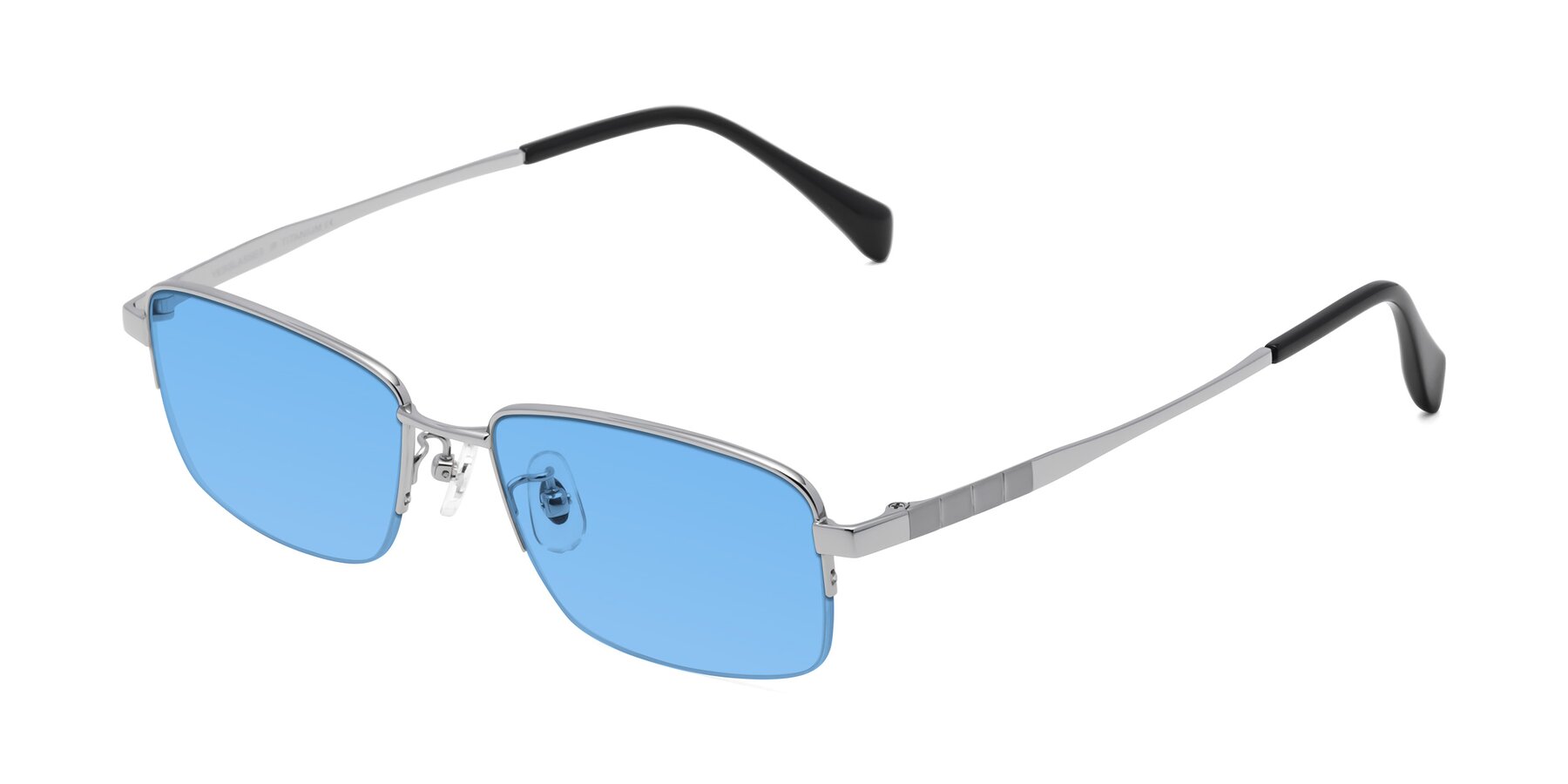 Angle of Profile in Silver with Medium Blue Tinted Lenses