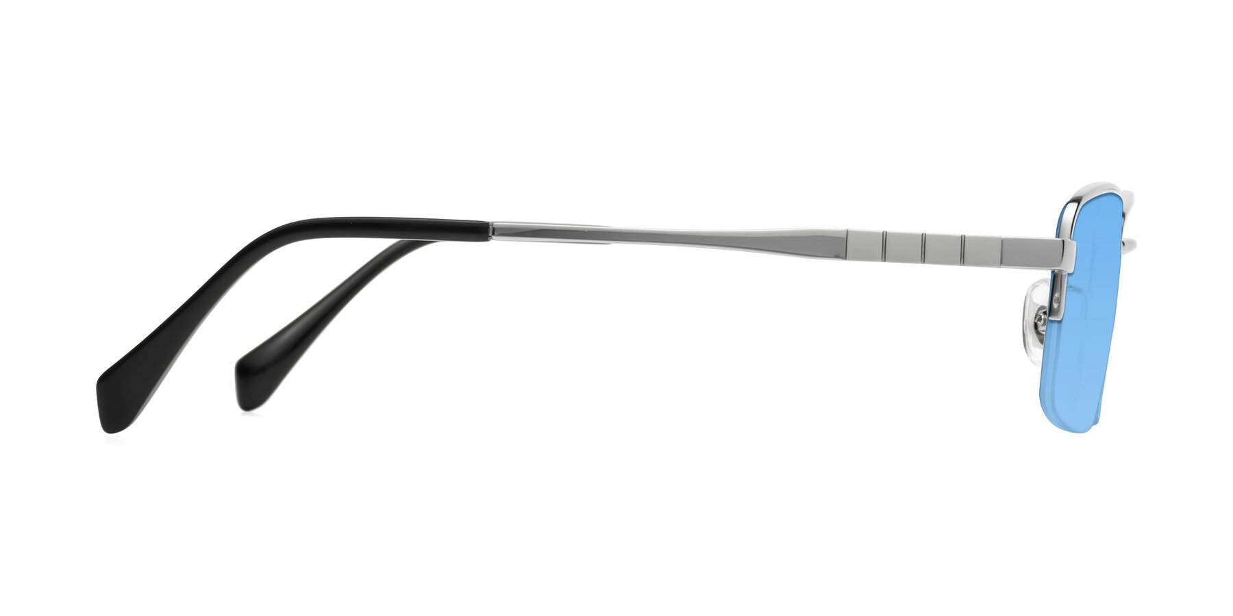 Side of Profile in Silver with Medium Blue Tinted Lenses