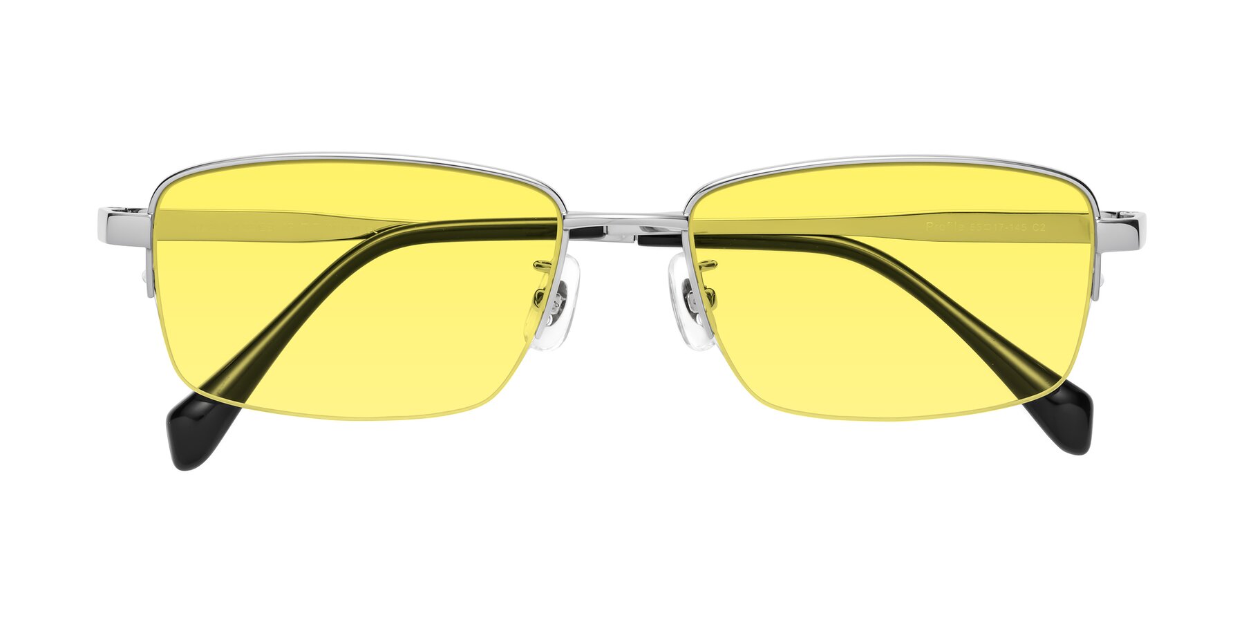 Folded Front of Profile in Silver with Medium Yellow Tinted Lenses