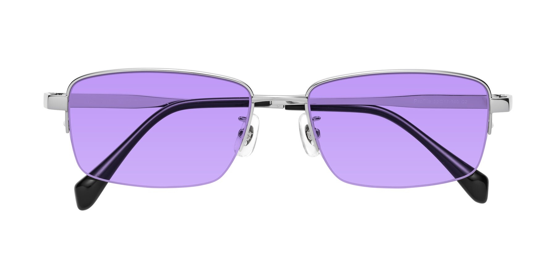 Folded Front of Profile in Silver with Medium Purple Tinted Lenses