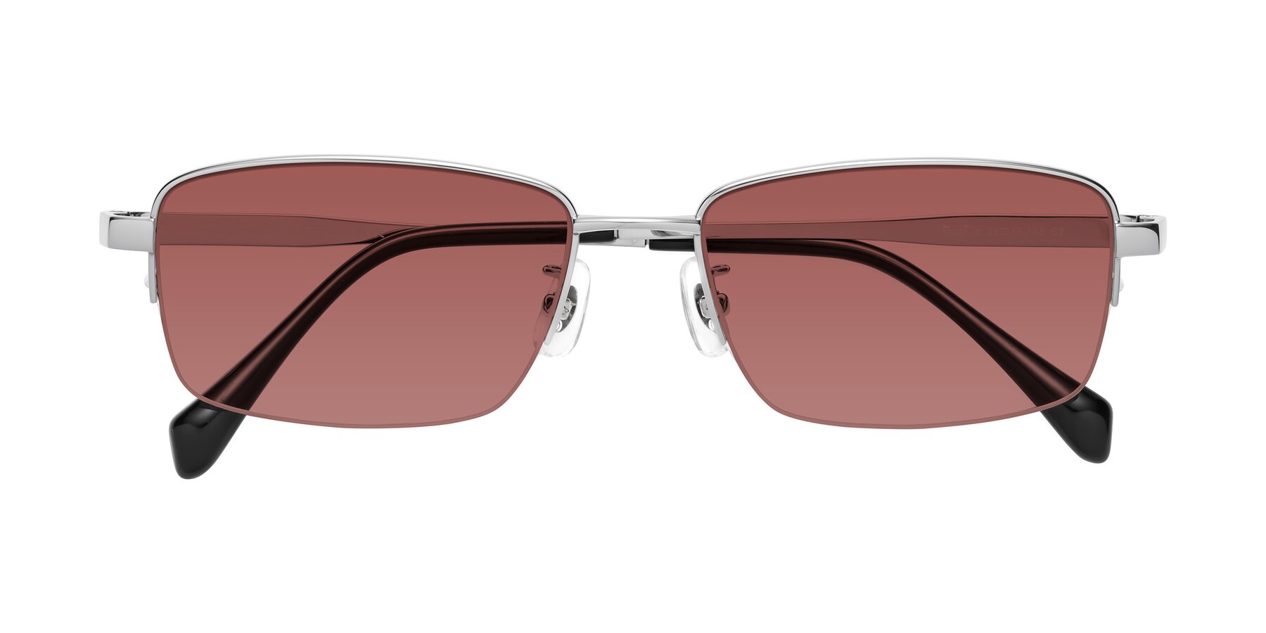 Folded Front of Profile in Silver with Garnet Tinted Lenses