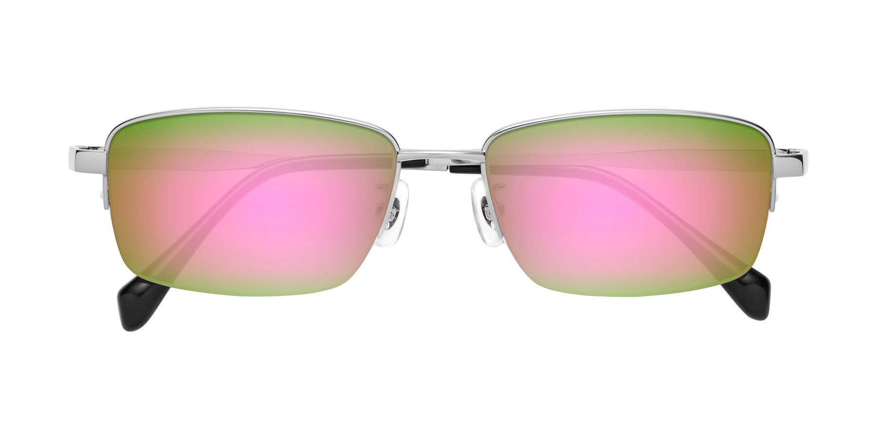 Folded Front of Profile in Silver with Pink Mirrored Lenses