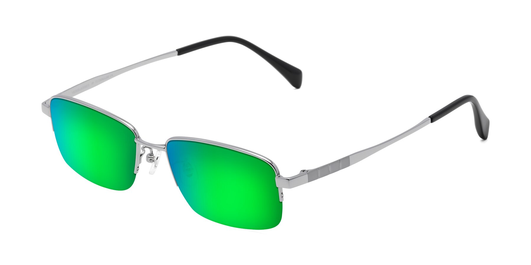 Angle of Profile in Silver with Green Mirrored Lenses