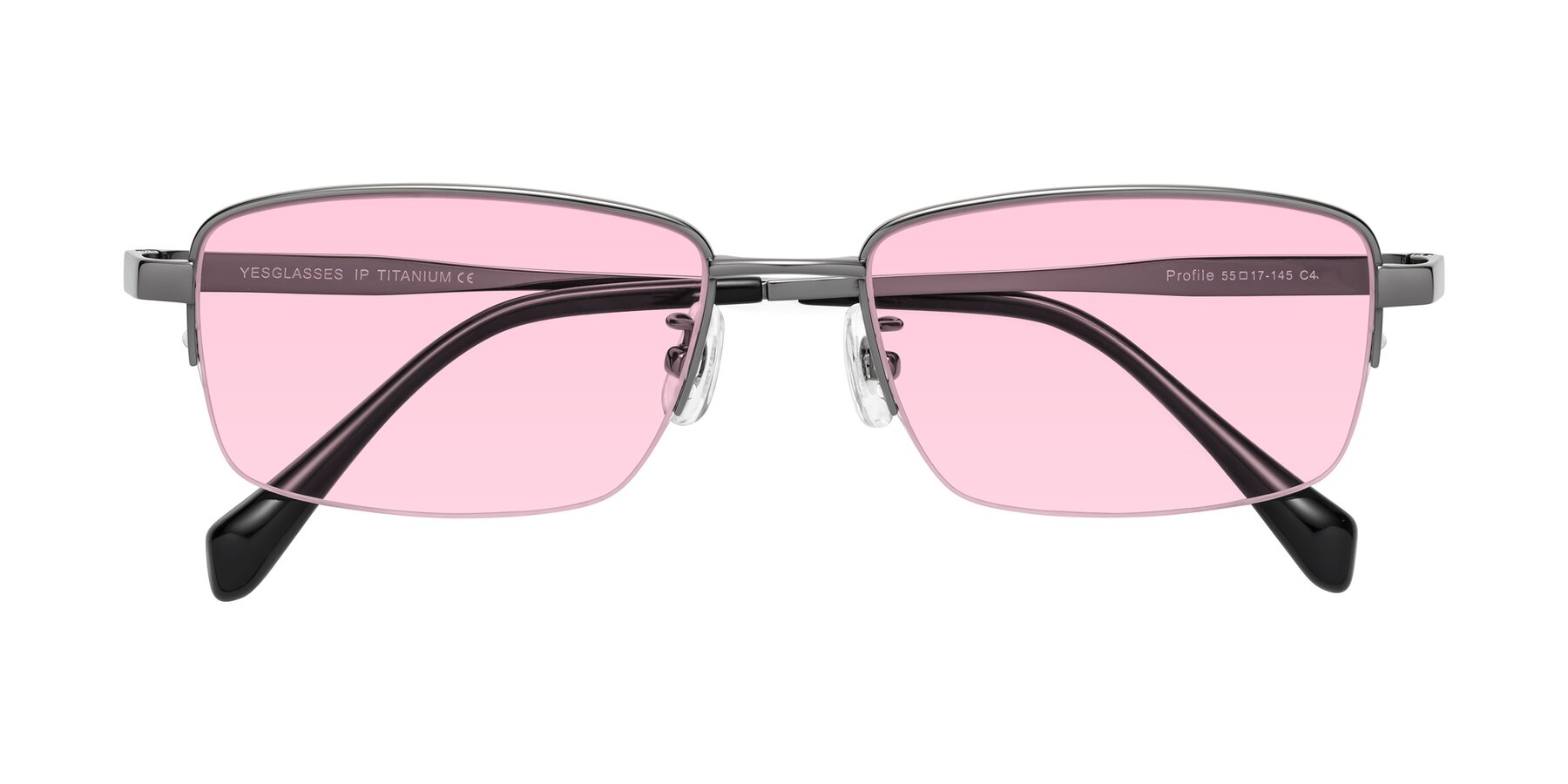 Folded Front of Profile in Gunmetal with Light Pink Tinted Lenses