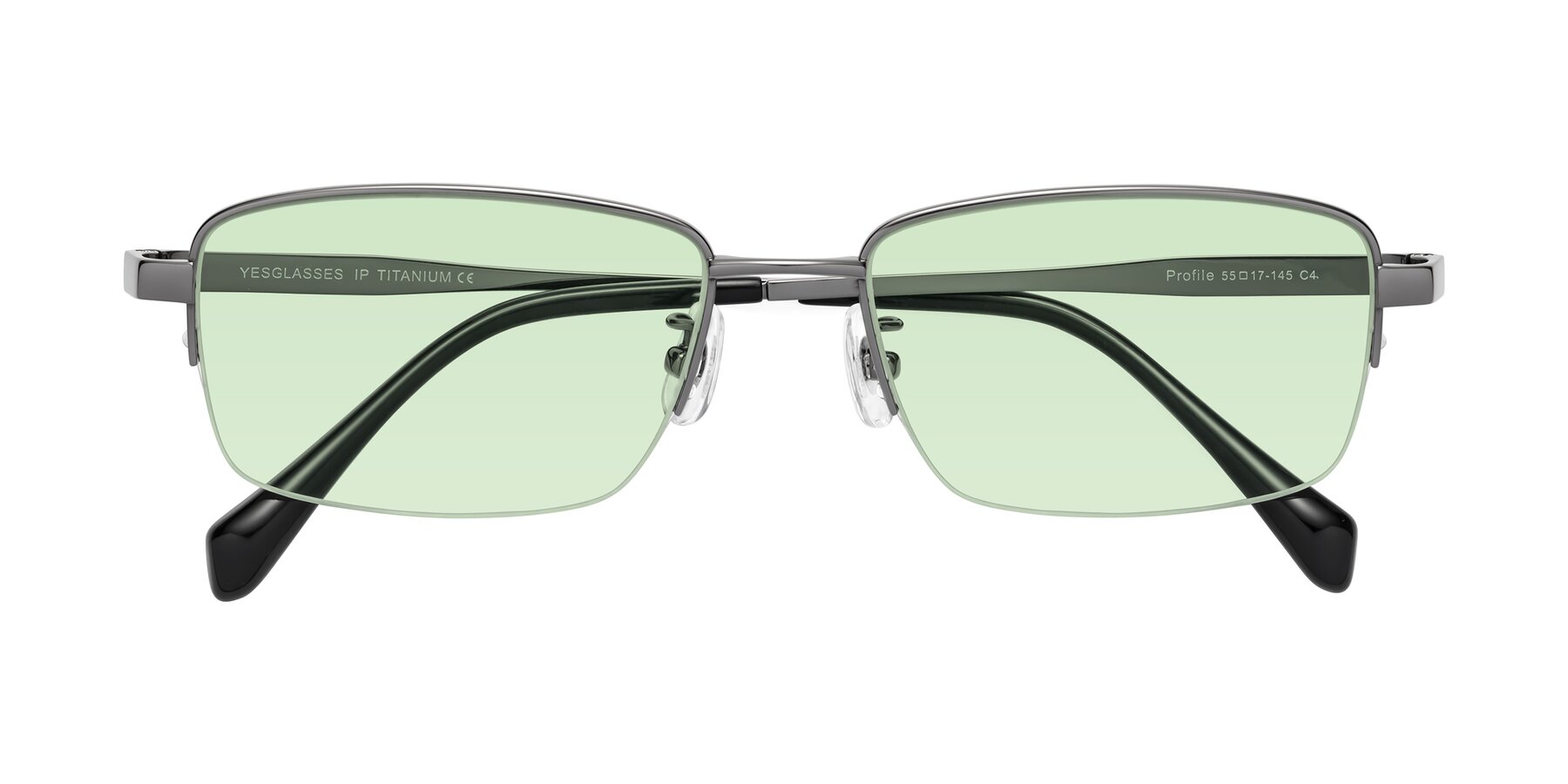 Folded Front of Profile in Gunmetal with Light Green Tinted Lenses