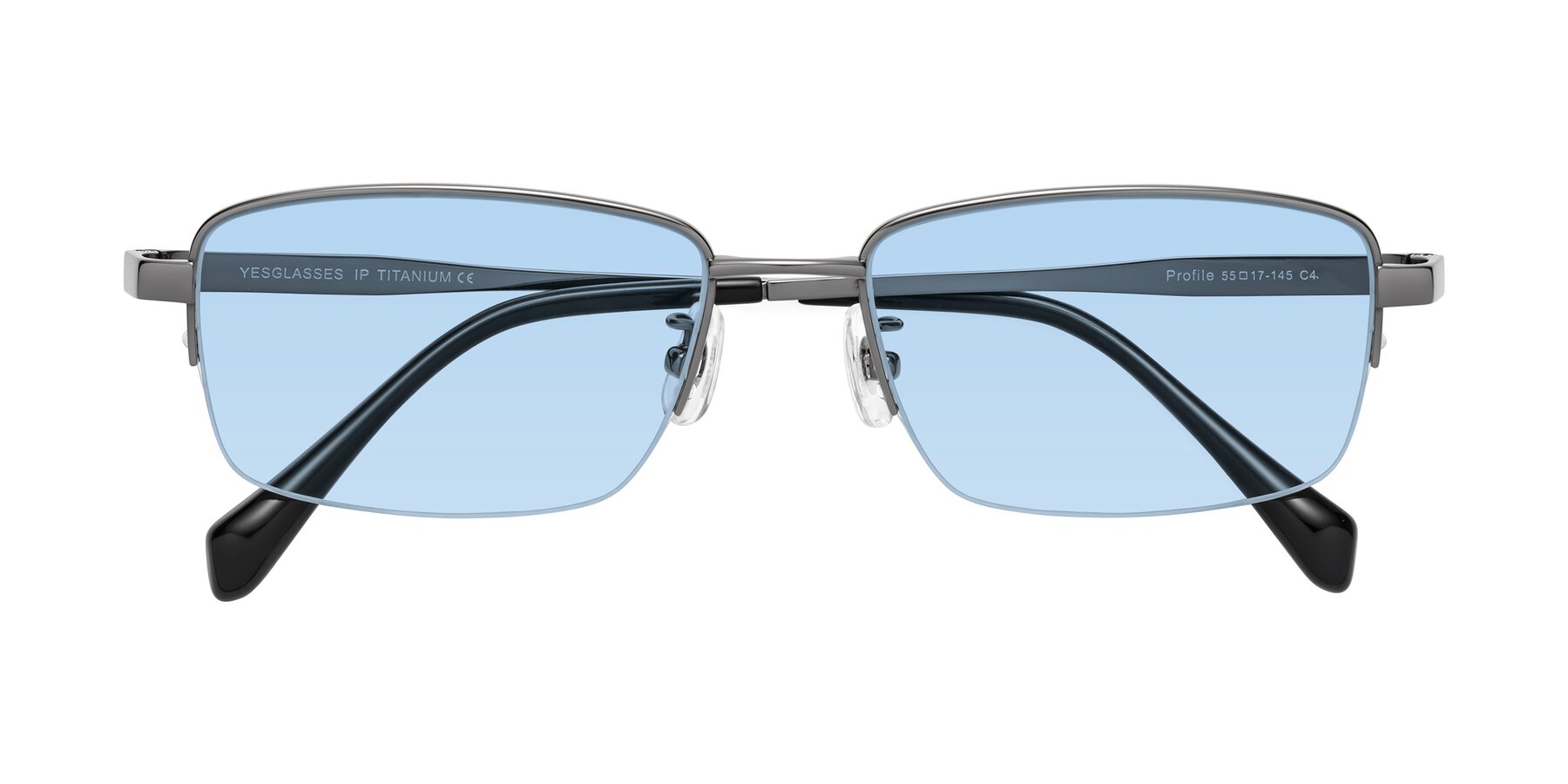 Folded Front of Profile in Gunmetal with Light Blue Tinted Lenses