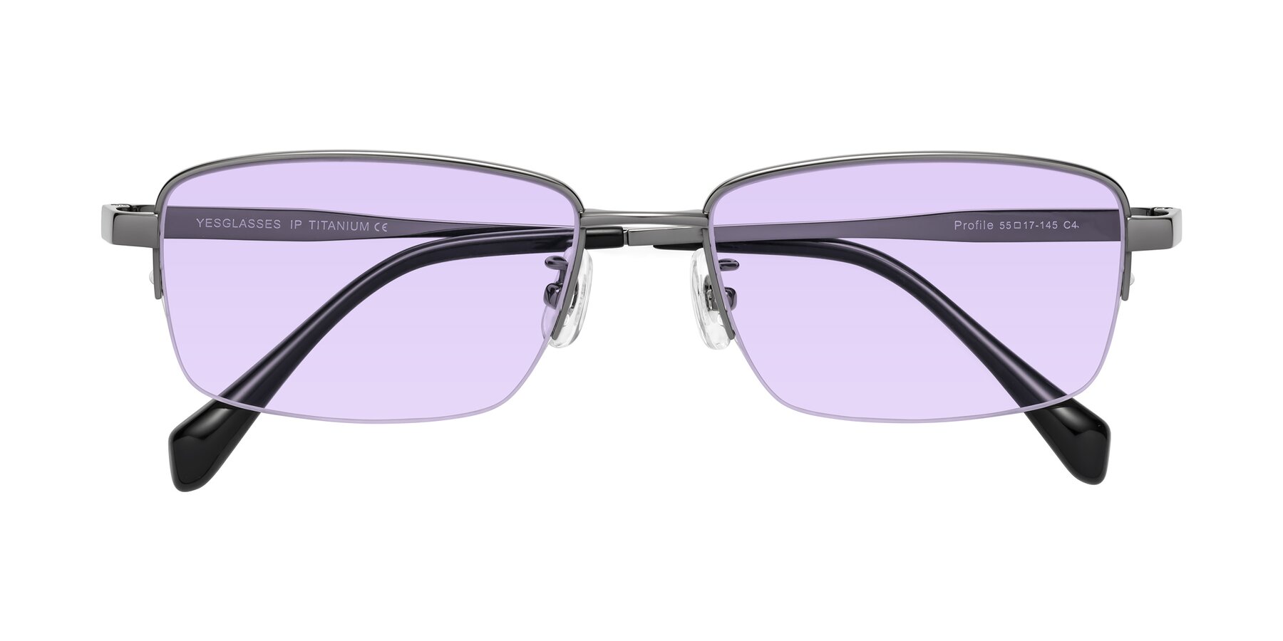 Folded Front of Profile in Gunmetal with Light Purple Tinted Lenses