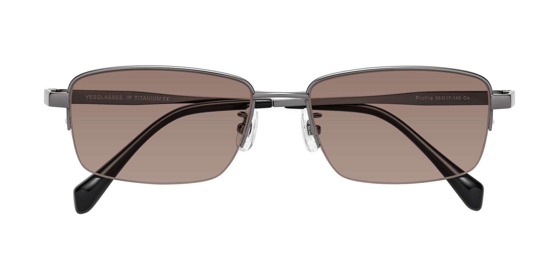 Folded Front of Profile in Gunmetal with Medium Brown Tinted Lenses