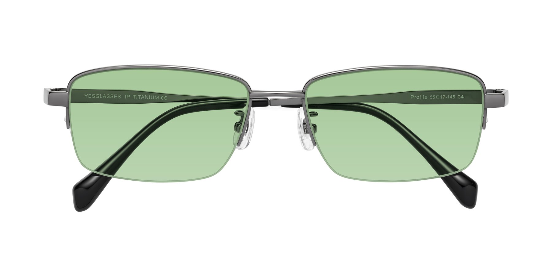 Folded Front of Profile in Gunmetal with Medium Green Tinted Lenses