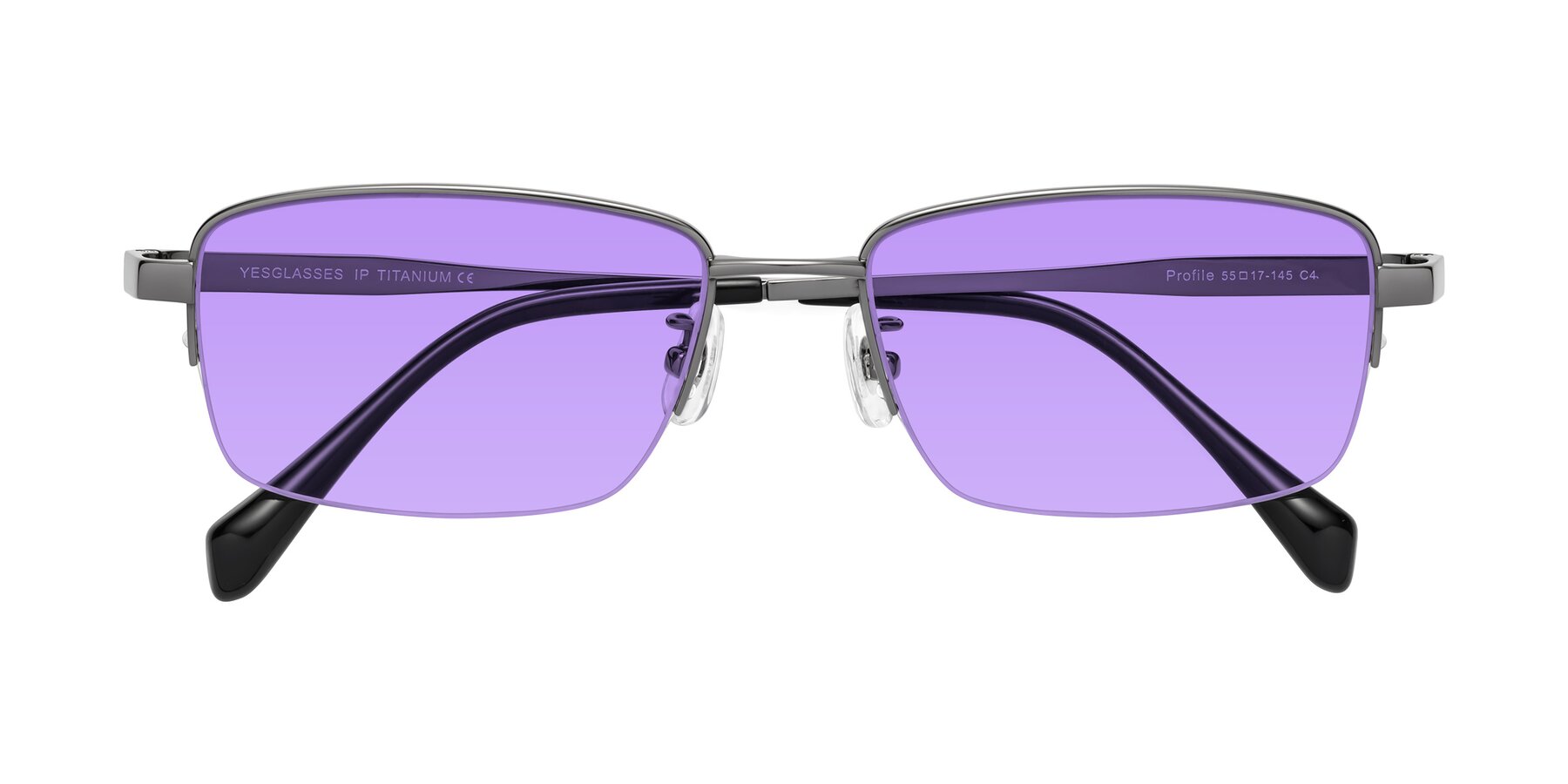 Folded Front of Profile in Gunmetal with Medium Purple Tinted Lenses