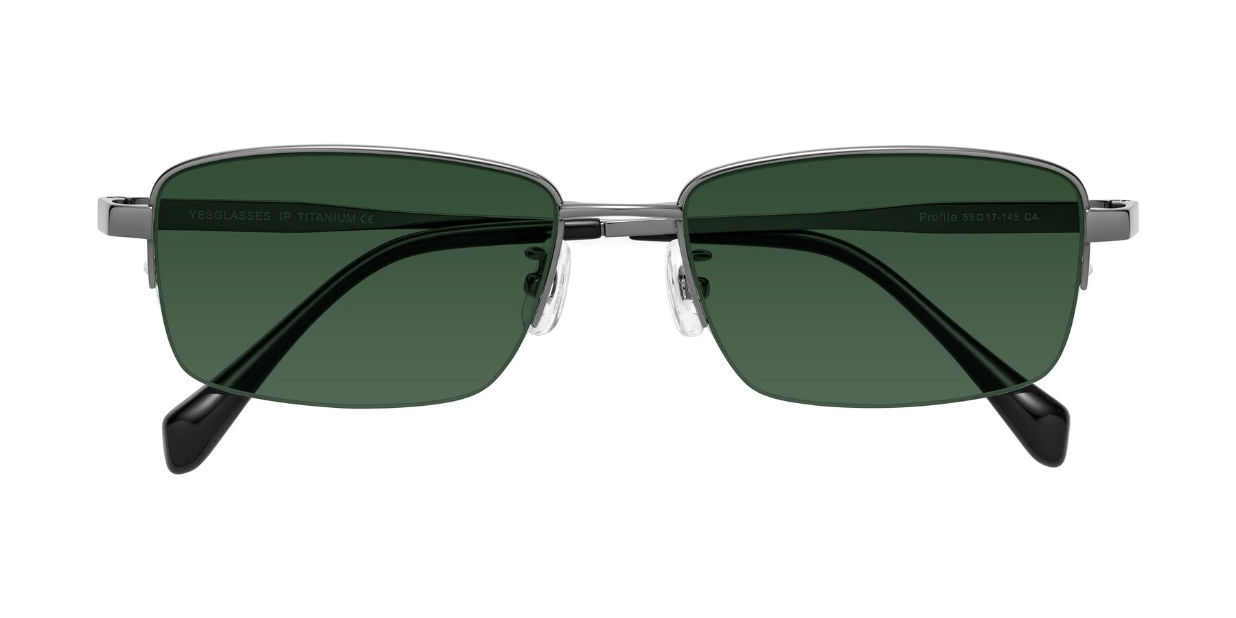 Folded Front of Profile in Gunmetal with Green Tinted Lenses