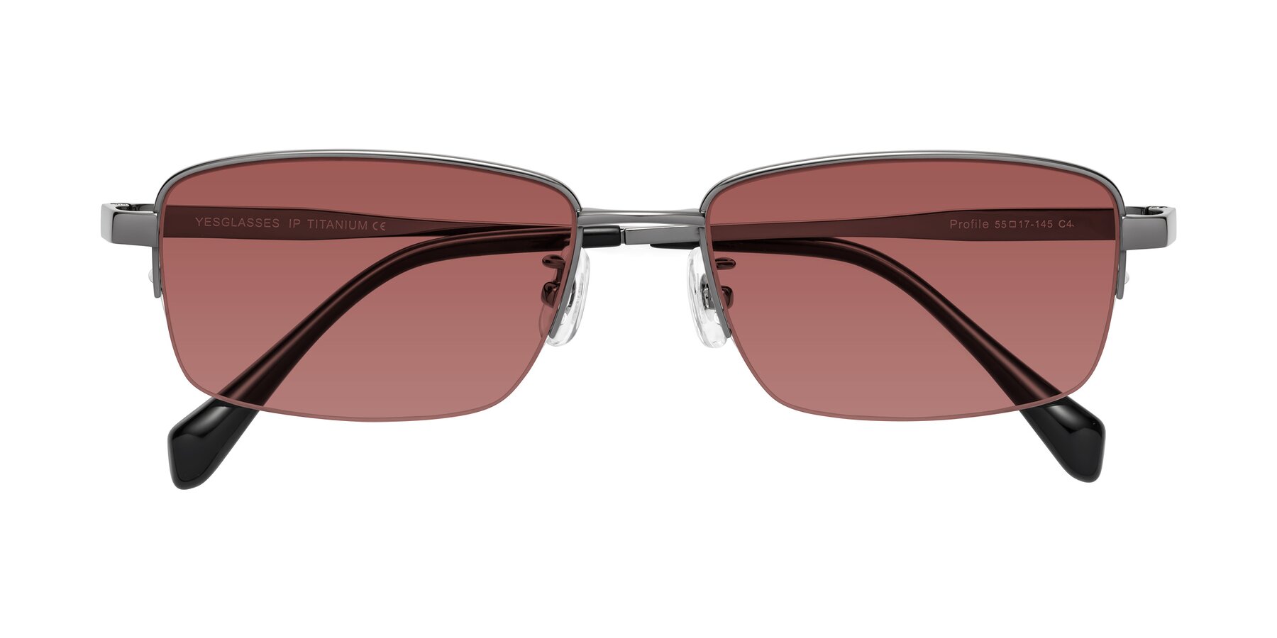 Folded Front of Profile in Gunmetal with Garnet Tinted Lenses