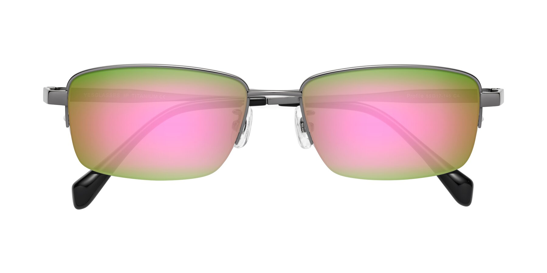 Folded Front of Profile in Gunmetal with Pink Mirrored Lenses