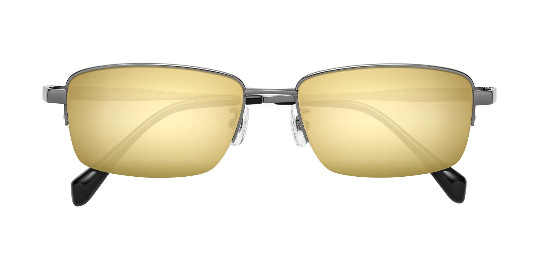 Folded Front of Profile in Gunmetal with Gold Mirrored Lenses