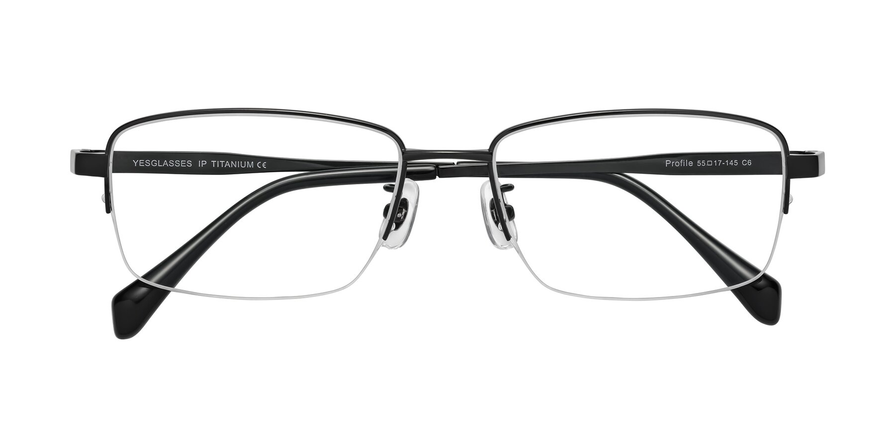 Folded Front of Profile in Black with Clear Reading Eyeglass Lenses