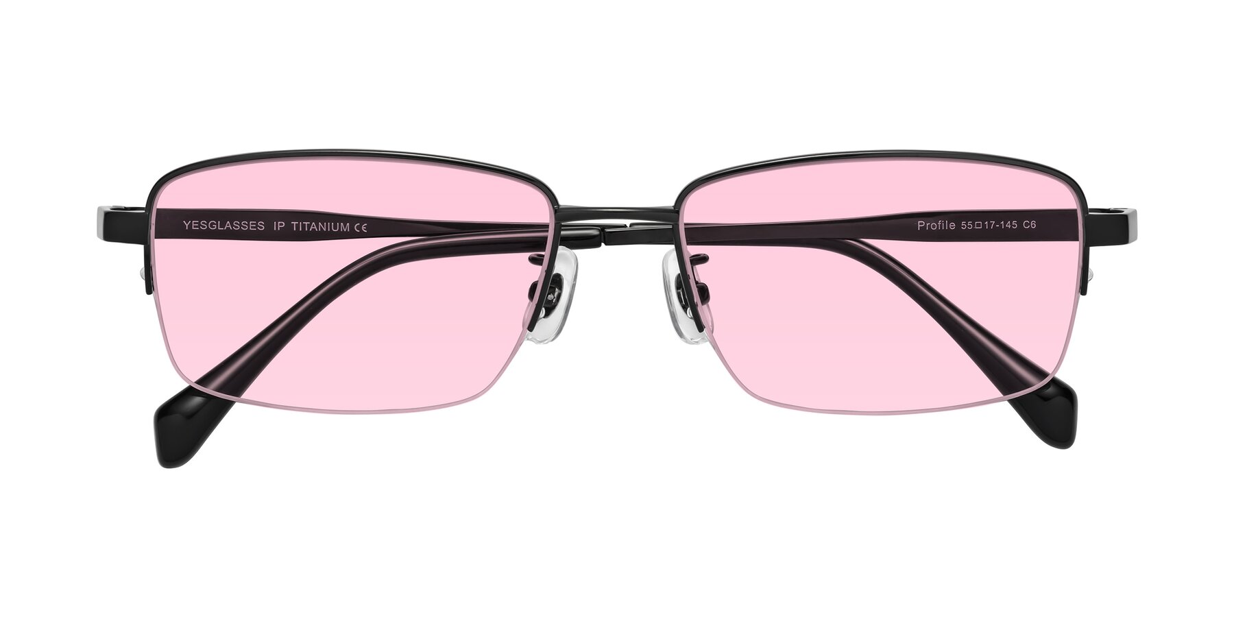 Folded Front of Profile in Black with Light Pink Tinted Lenses