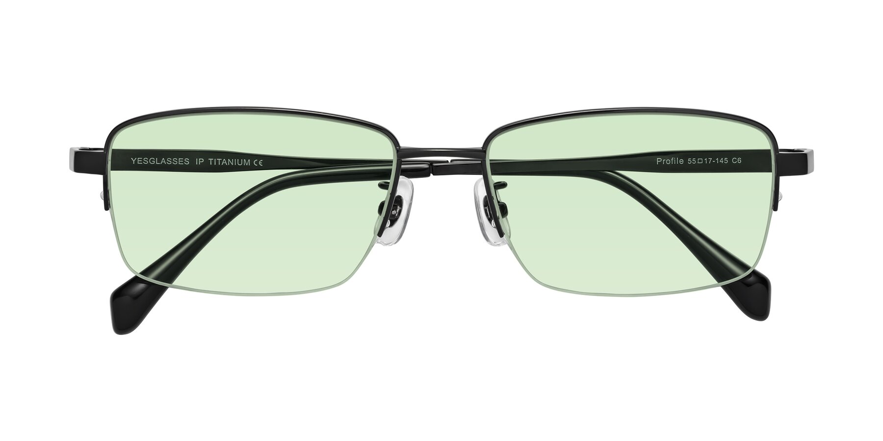 Folded Front of Profile in Black with Light Green Tinted Lenses