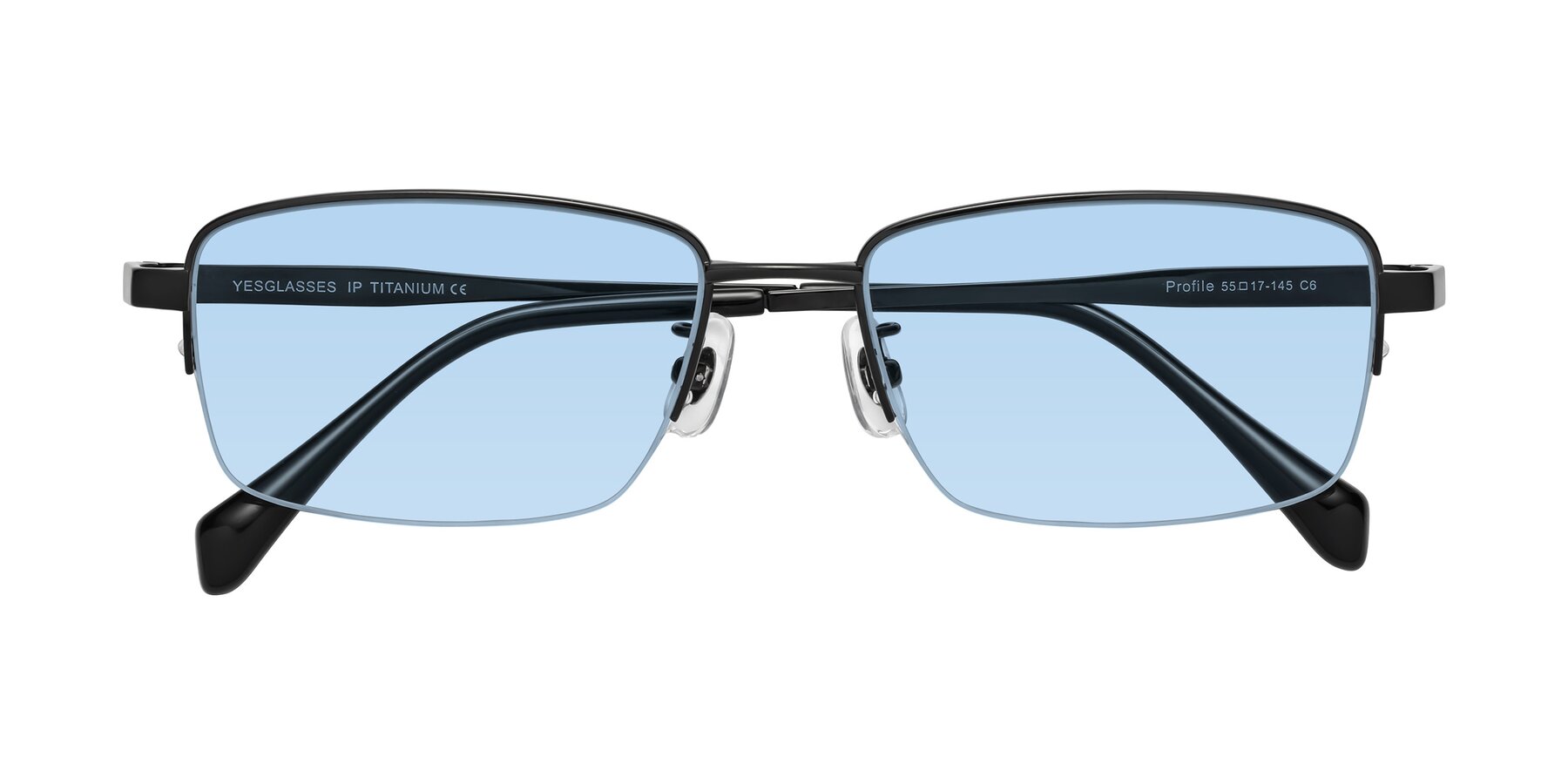 Folded Front of Profile in Black with Light Blue Tinted Lenses