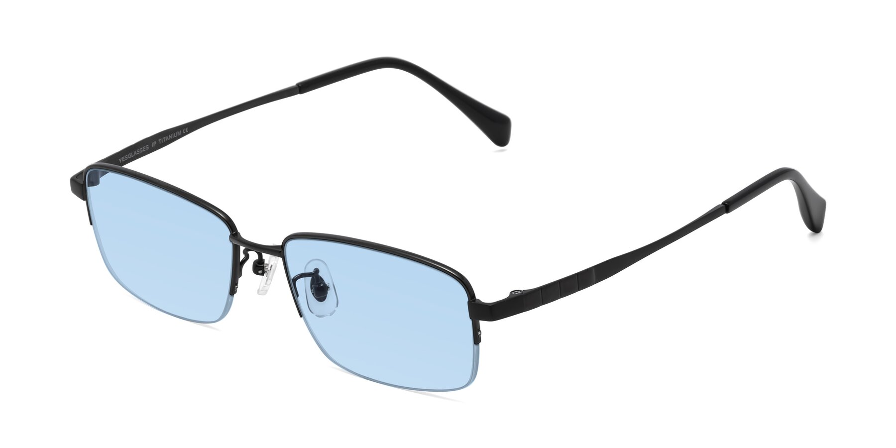 Angle of Profile in Black with Light Blue Tinted Lenses