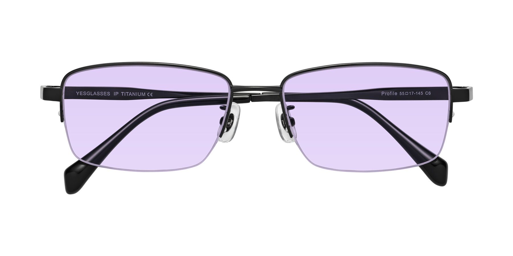 Folded Front of Profile in Black with Light Purple Tinted Lenses